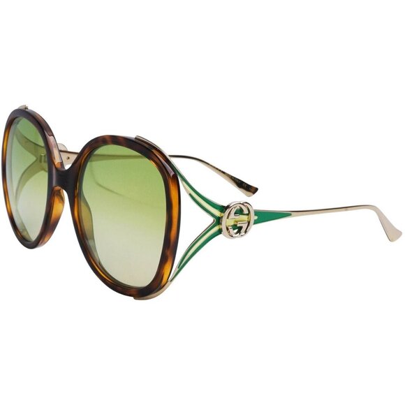 NWT GUCCI GG0226S - 006 Gold Green Oversized Sunglasses - Picture 6 of 10